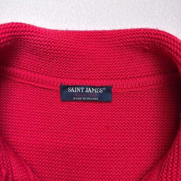 Saint James Sweater Womens Size 6 Red Buckle Wool Blend Knit Collared France - Picture 5 of 10